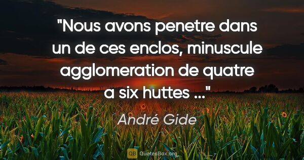 André Gide citation: "Nous avons penetre dans un de ces enclos, minuscule..."