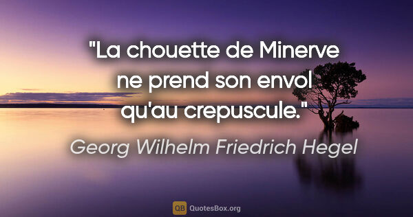 Georg Wilhelm Friedrich Hegel citation: "La chouette de Minerve ne prend son envol qu'au crepuscule."