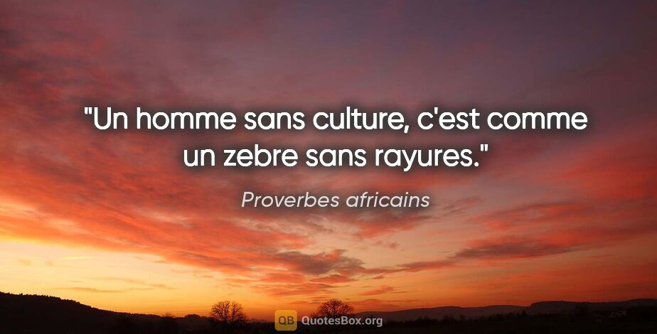 Proverbes africains citation: "Un homme sans culture, c'est comme un zebre sans rayures."