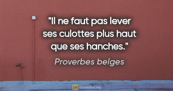 Proverbes belges citation: "Il ne faut pas lever ses culottes plus haut que ses hanches."