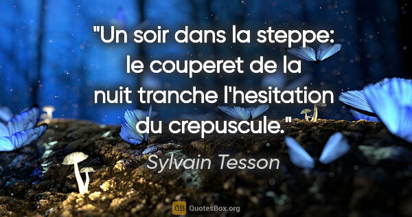 Sylvain Tesson citation: "Un soir dans la steppe: le couperet de la nuit tranche..."