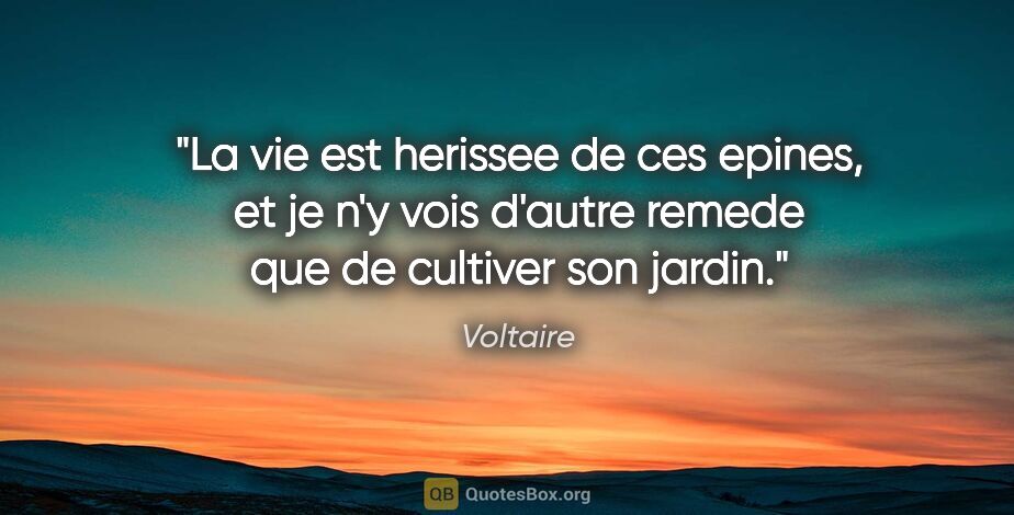 Voltaire citation: "La vie est herissee de ces epines, et je n'y vois d'autre..."