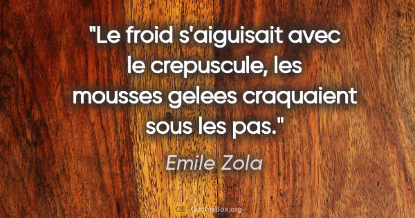 Emile Zola citation: "Le froid s'aiguisait avec le crepuscule, les mousses gelees..."