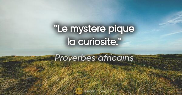 Proverbes africains citation: "Le mystere pique la curiosite."