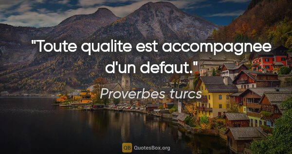 Proverbes turcs citation: "Toute qualite est accompagnee d'un defaut."