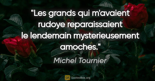 Michel Tournier citation: "Les grands qui m'avaient rudoye reparaissaient le lendemain..."