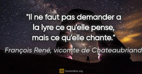 François René, vicomte de Chateaubriand citation: "Il ne faut pas demander a la lyre ce qu'elle pense, mais ce..."
