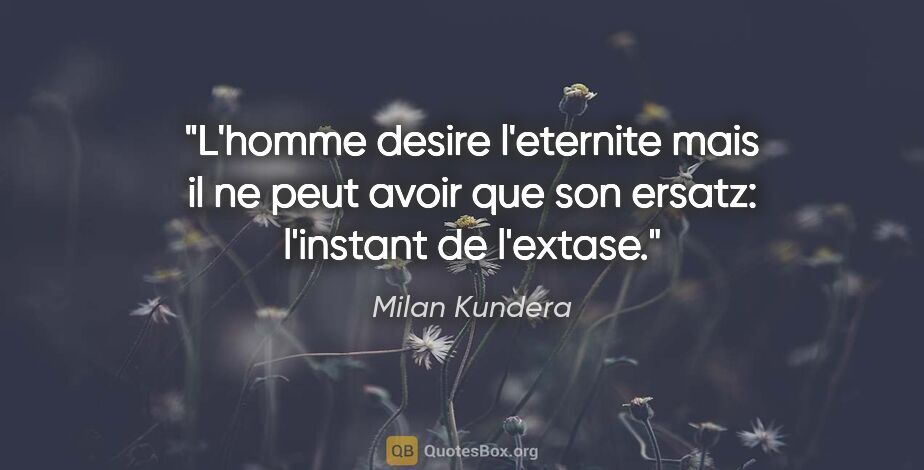 Milan Kundera citation: "L'homme desire l'eternite mais il ne peut avoir que son..."