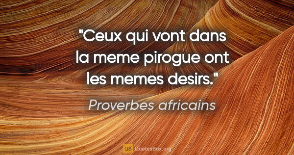 Proverbes africains citation: "Ceux qui vont dans la meme pirogue ont les memes desirs."