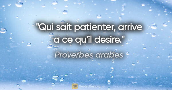 Proverbes arabes citation: "Qui sait patienter, arrive a ce qu'il desire."