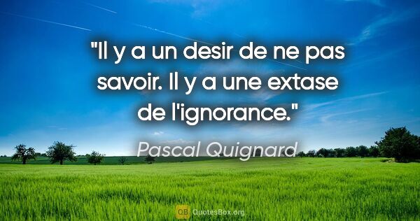 Pascal Quignard citation: "Il y a un desir de ne pas savoir. Il y a une extase de..."