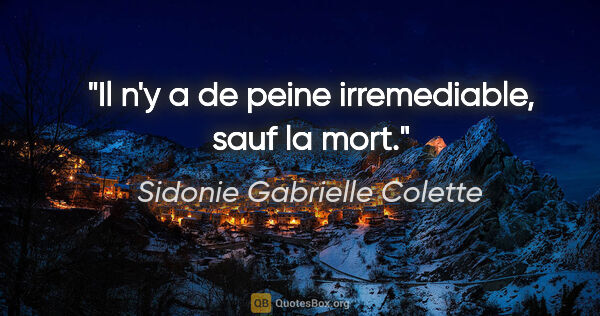 Sidonie Gabrielle Colette citation: "Il n'y a de peine irremediable, sauf la mort."