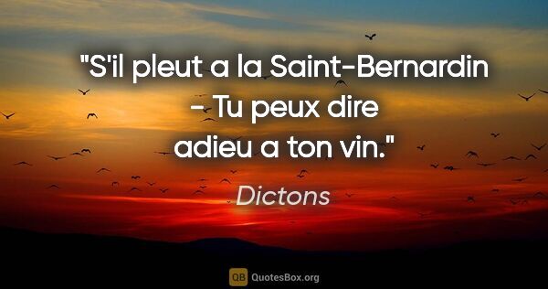 Dictons citation: "S'il pleut a la Saint-Bernardin - Tu peux dire adieu a ton vin."