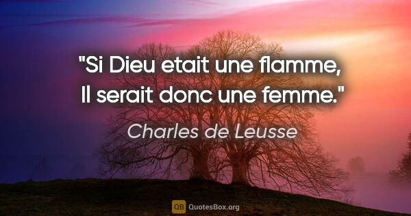 Charles de Leusse citation: "Si Dieu etait une flamme,  Il serait donc une femme."