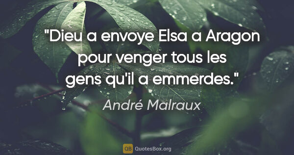 André Malraux citation: "Dieu a envoye Elsa a Aragon pour venger tous les gens qu'il a..."