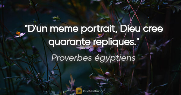 Proverbes égyptiens citation: "D'un meme portrait, Dieu cree quarante repliques."