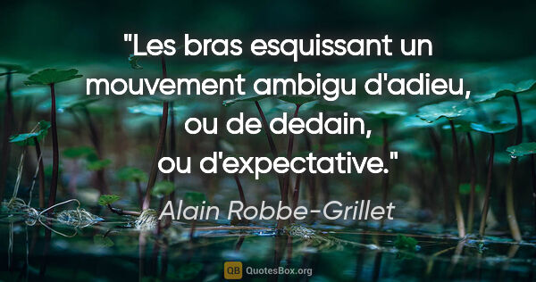 Alain Robbe-Grillet citation: "Les bras esquissant un mouvement ambigu d'adieu, ou de dedain,..."
