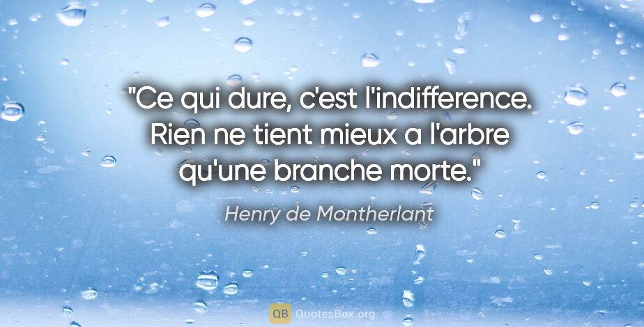Henry de Montherlant citation: "Ce qui dure, c'est l'indifference. Rien ne tient mieux a..."