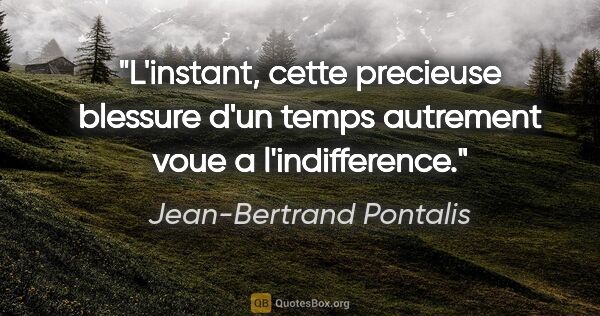 Jean-Bertrand Pontalis citation: "L'instant, cette precieuse blessure d'un temps autrement voue..."