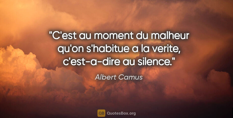 Albert Camus citation: "C'est au moment du malheur qu'on s'habitue a la verite,..."