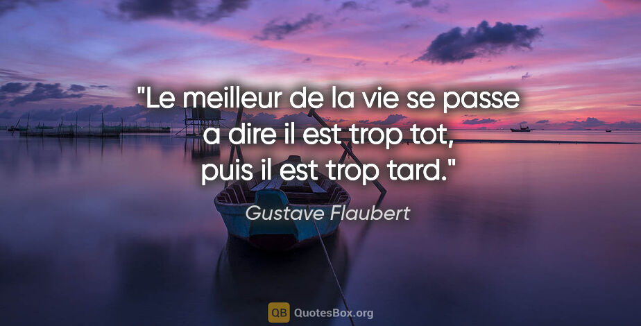 Gustave Flaubert citation: "Le meilleur de la vie se passe a dire «il est trop tot», puis..."