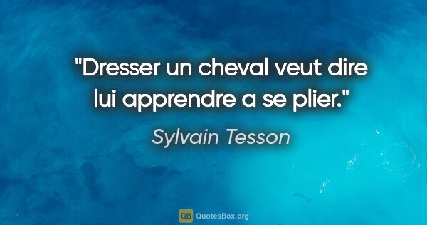 Sylvain Tesson citation: "Dresser un cheval veut dire lui apprendre a se plier."