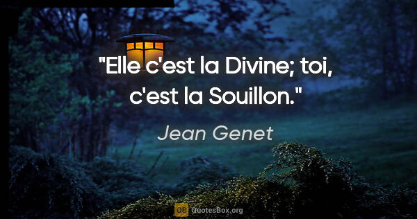Jean Genet citation: "Elle c'est la Divine; toi, c'est la Souillon."