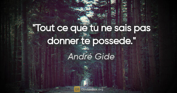 André Gide citation: "Tout ce que tu ne sais pas donner te possede."