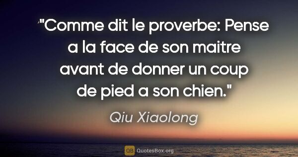 Qiu Xiaolong citation: "Comme dit le proverbe: Pense a la face de son maitre avant de..."