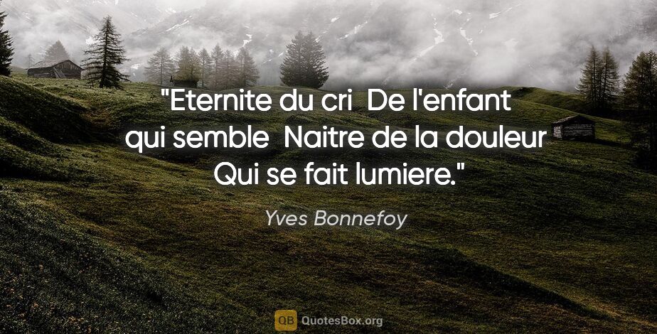 Yves Bonnefoy citation: "Eternite du cri  De l'enfant qui semble  Naitre de la douleur ..."