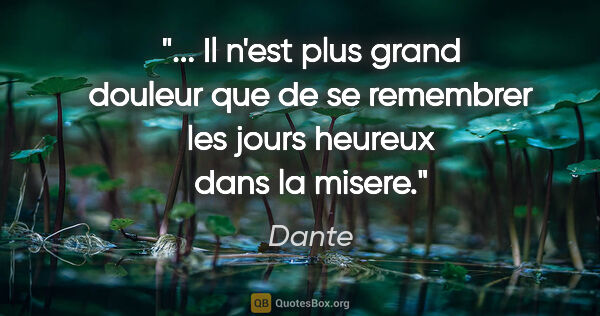 Dante citation: " Il n'est plus grand douleur que de se remembrer les jours..."