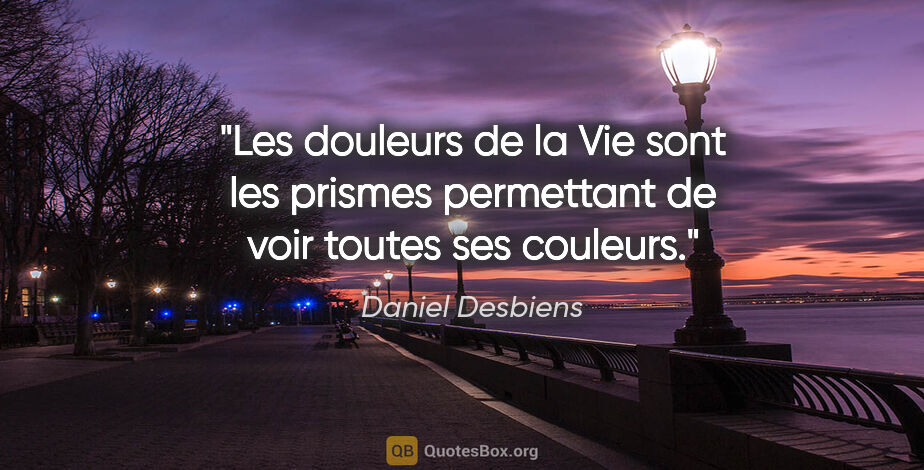 Daniel Desbiens citation: "Les douleurs de la Vie sont les prismes permettant de voir..."