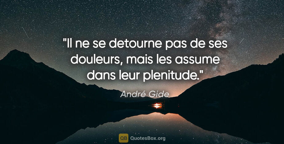 André Gide citation: "Il ne se detourne pas de ses douleurs, mais les assume dans..."