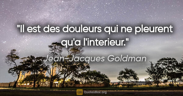Jean-Jacques Goldman citation: "Il est des douleurs qui ne pleurent qu'a l'interieur."