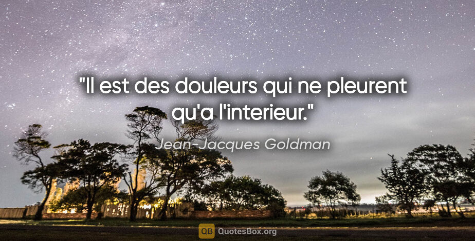 Jean-Jacques Goldman citation: "Il est des douleurs qui ne pleurent qu'a l'interieur."