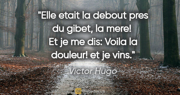 Victor Hugo citation: "Elle etait la debout pres du gibet, la mere!  Et je me dis:..."