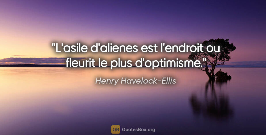 Henry Havelock-Ellis citation: "L'asile d'alienes est l'endroit ou fleurit le plus d'optimisme."