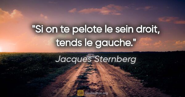 Jacques Sternberg citation: "Si on te pelote le sein droit, tends le gauche."