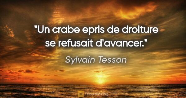 Sylvain Tesson citation: "Un crabe epris de droiture se refusait d'avancer."