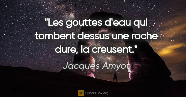Jacques Amyot citation: "Les gouttes d'eau qui tombent dessus une roche dure, la creusent."