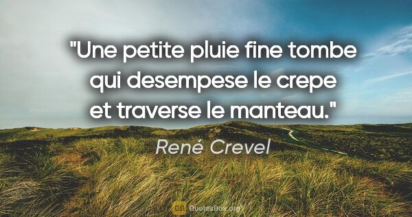 René Crevel citation: "Une petite pluie fine tombe qui desempese le crepe et traverse..."