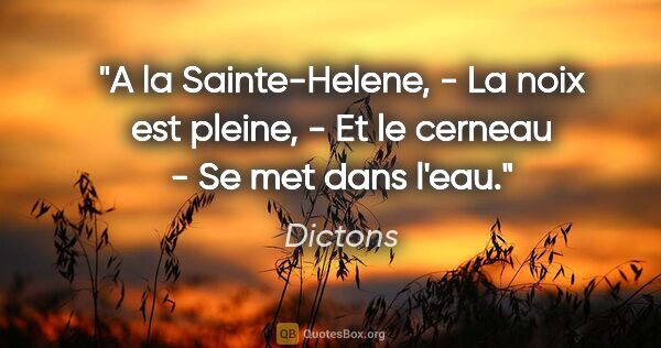 Dictons citation: "A la Sainte-Helene, - La noix est pleine, - Et le cerneau - Se..."