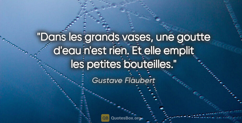 Gustave Flaubert citation: "Dans les grands vases, une goutte d'eau n'est rien. Et elle..."