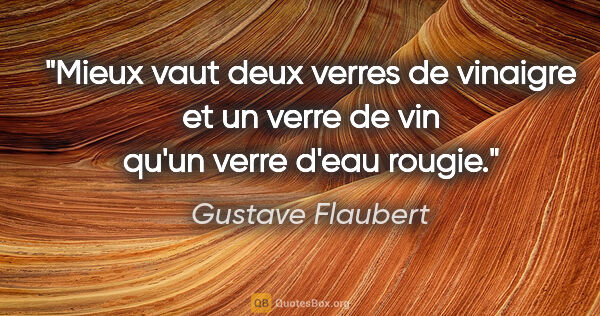 Gustave Flaubert citation: "Mieux vaut deux verres de vinaigre et un verre de vin qu'un..."
