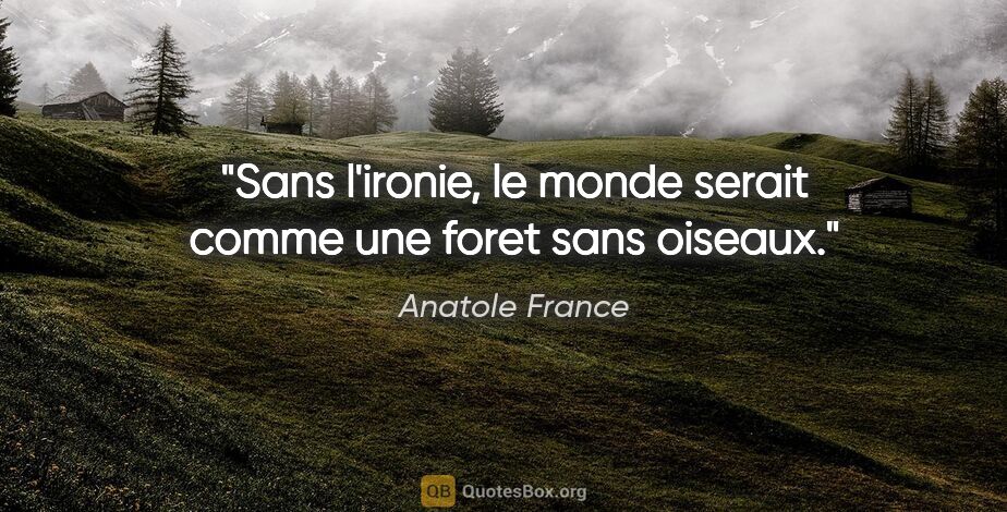 Anatole France citation: "Sans l'ironie, le monde serait comme une foret sans oiseaux."