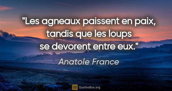 Anatole France citation: "Les agneaux paissent en paix, tandis que les loups se devorent..."