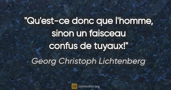 Georg Christoph Lichtenberg citation: "Qu'est-ce donc que l'homme, sinon un faisceau confus de tuyaux!"