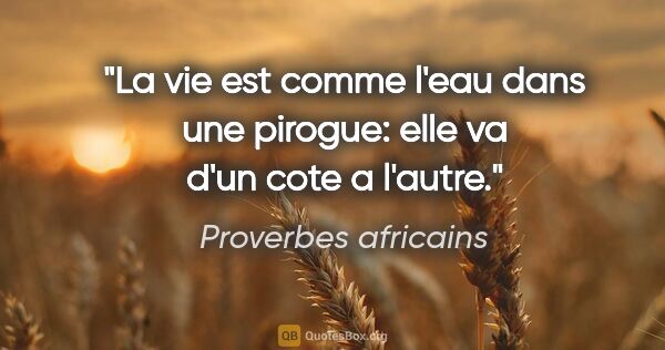 Proverbes africains citation: "La vie est comme l'eau dans une pirogue: elle va d'un cote a..."
