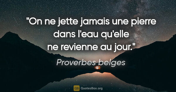 Proverbes belges citation: "On ne jette jamais une pierre dans l'eau qu'elle ne revienne..."