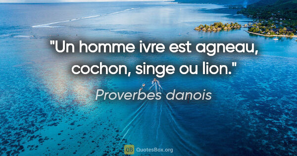 Proverbes danois citation: "Un homme ivre est agneau, cochon, singe ou lion."